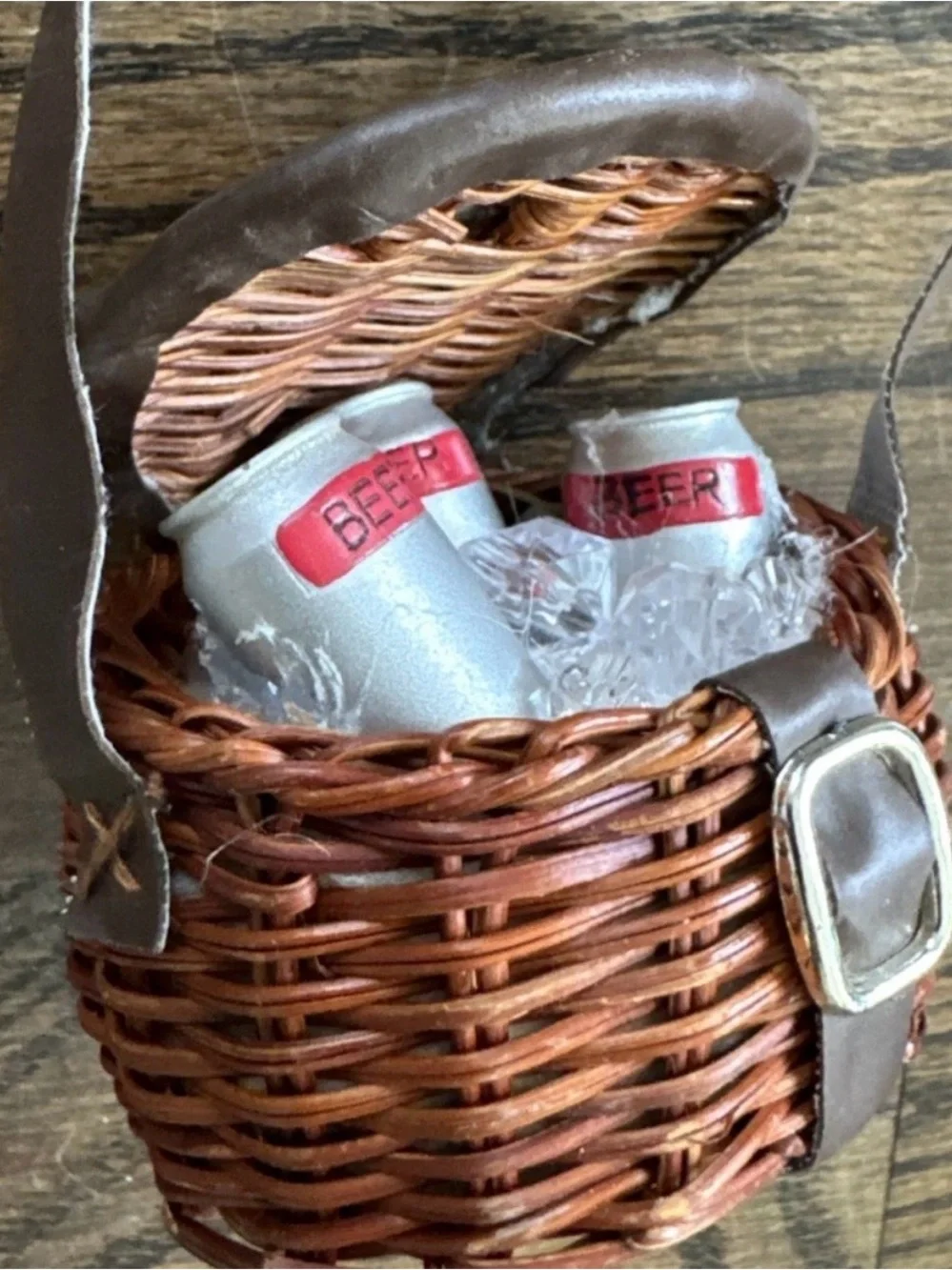 Mini Wicker Fishing Creel Basket Christmas Ornament Beer Ice Rustic Fisherman